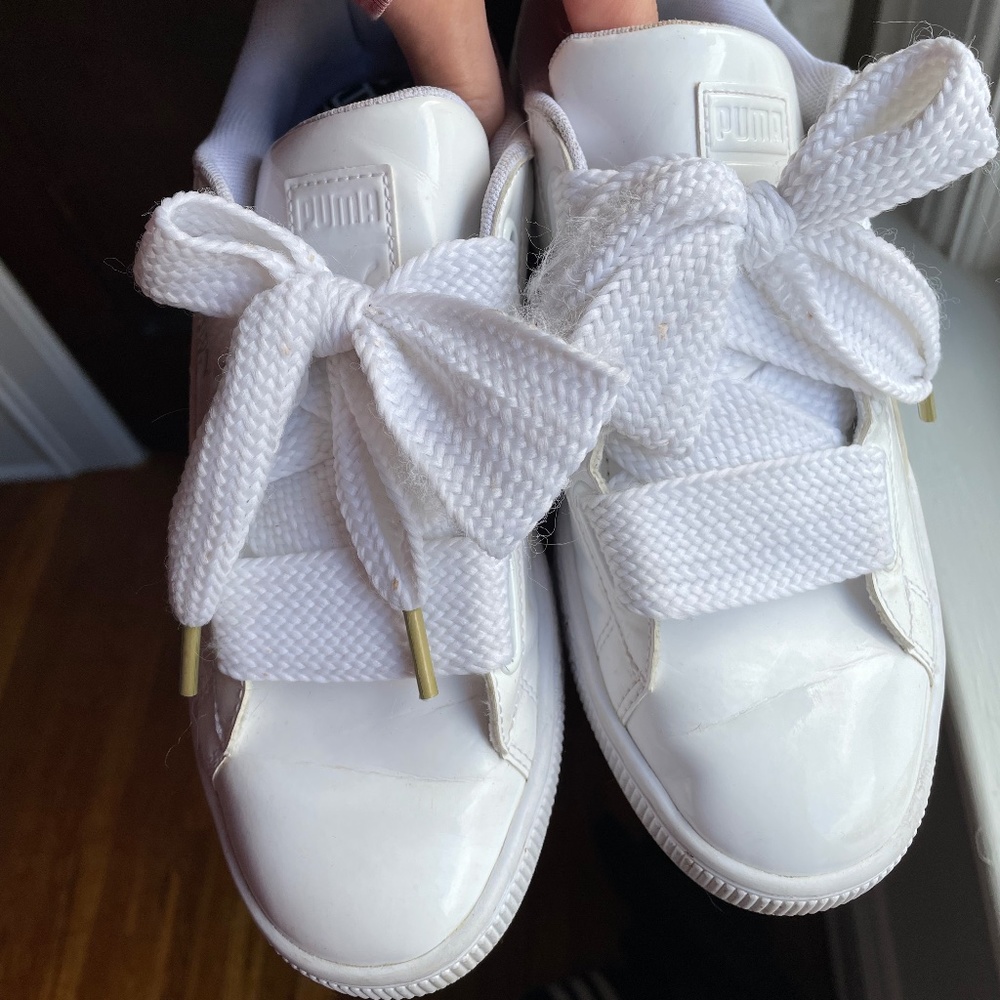 White Patent Leather Puma Basket Sneakers
